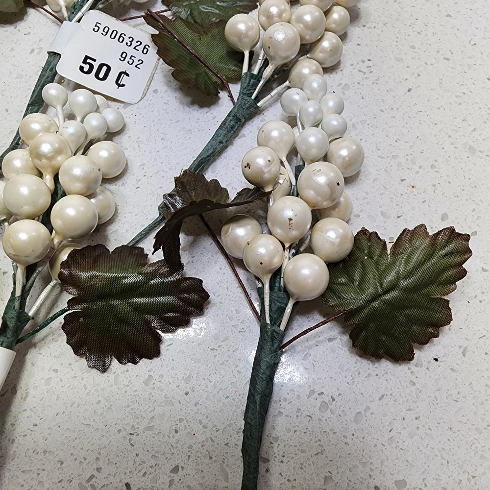 Vintage Artificial Pearl Berry Cluster Stems 5 Pieces